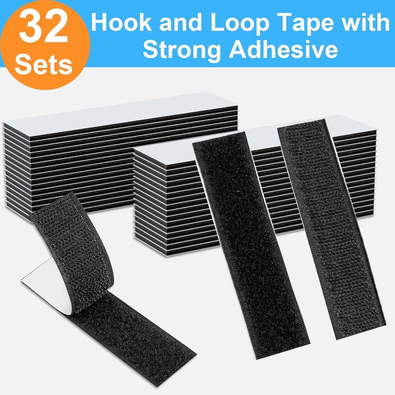 Teela 32 Sets 1x4 Inch Hook and Loop Strips with Adhesive, Strong Sticky Back, Heavy Duty Fasteners, Double Sided Mounting Tape for Wall Hanging Picture, Home, Office, School, No Holes Needed, Black - Image 2